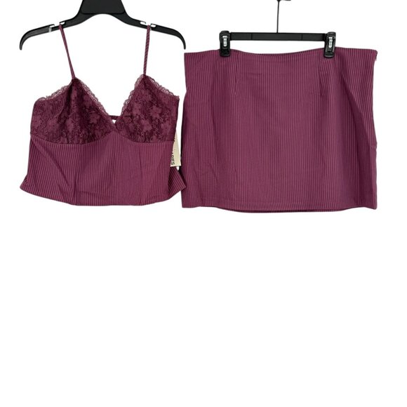 No Boundaries Women Set Plum Wine Woven Bustier Top & Skirt Size XL 16-18 NWT - Picture 2 of 11